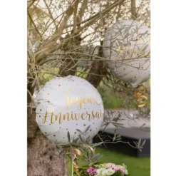 Ballon Anniversaire - Blanc et Or - Joyeux Anniversaire