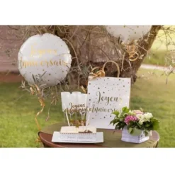 Ballon Anniversaire - Blanc et Or - Joyeux Anniversaire