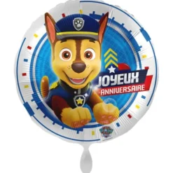 Ballon en aluminium arrondi - Chase - Joyeux Anniversaire - Diamètre 43 cm - Paw Patrol : La Pat' Patrouille™