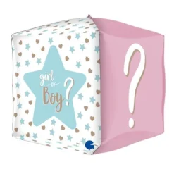 Ballon en aluminium carré 4D Gender Reveal - Garçon ou Fille ? - 38 cm