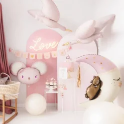 Ballon en aluminium - Cigogne rose clair - 100 x 43 cm