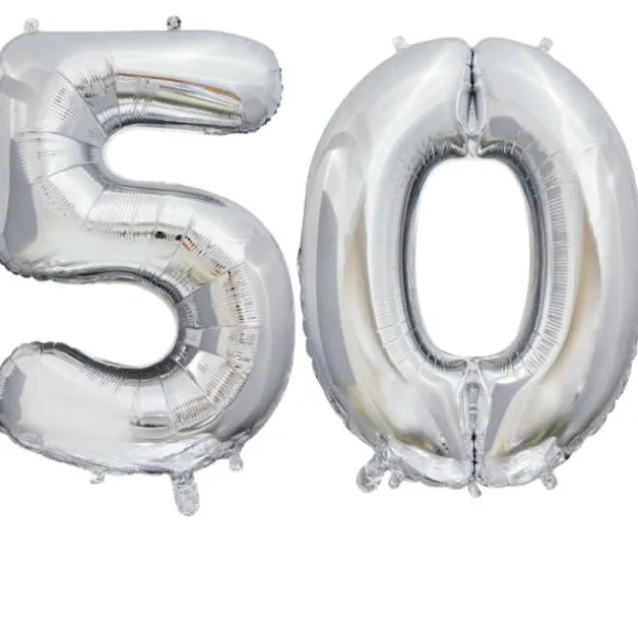 Ballon en aluminium en forme de nombre pour anniversaire - Argent - 86 cm - Âge au choix