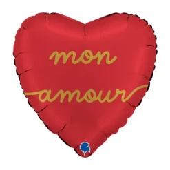 Ballon en aluminium en forme de cœur pour la Saint-Valentin - Recto / Verso "Je t'aime mon amour" - Diamètre 36 cm