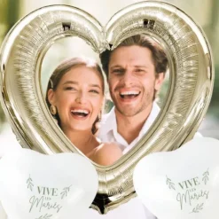 Ballon en aluminium en forme de cœur doré pour mariage - 63 x 61 cm - Collection Vive les Mariés