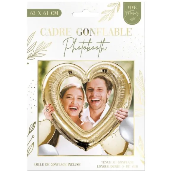 Ballon en aluminium en forme de cœur doré pour mariage - 63 x 61 cm - Collection Vive les Mariés