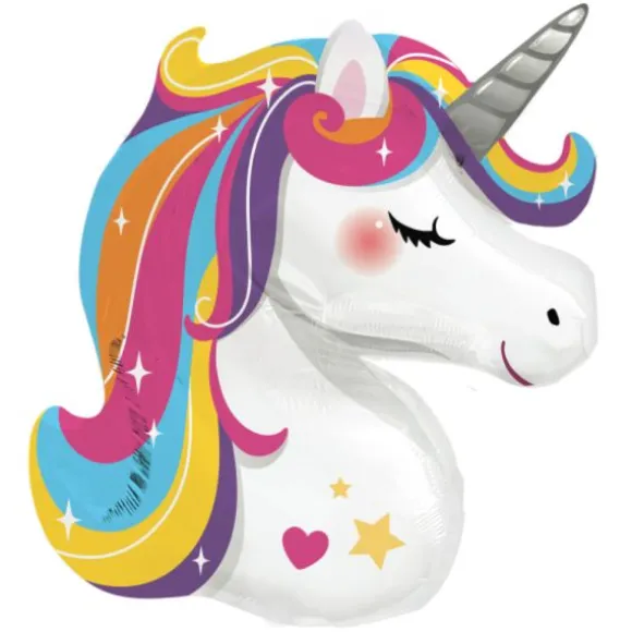 Ballon en aluminium à forme - Licorne arc-en-ciel - 70 x 78 cm - Collection Dreams Licorne