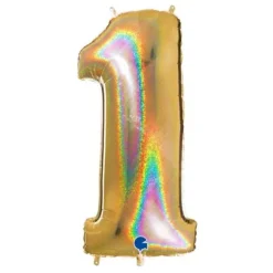 Ballon géant - Or Holographique - 100 cm - Chiffre au Choix