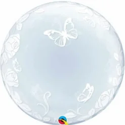 Ballon Hélium Bubble Roses et Papillons