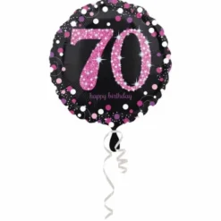 Ballon Holographique Joyeux Anniversaire Rose - 70 ans