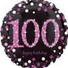 Ballon Holographique "Joyeux Anniversaire" Rose - 100 ans