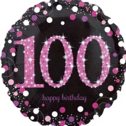 Ballon Holographique "Joyeux Anniversaire" Rose - 100 ans