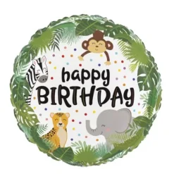 Ballon Rond Aluminium Happy Birthday - Jungle
