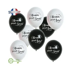 8 Ballons Annonce bientôt Grand-Frère ou Grande-Soeur - Noir & Blanc