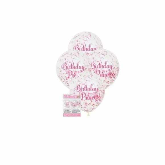 6 Ballons à Confettis "Birthday Princess" - Rose