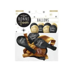 8 Ballons de baudruche " Bonne Année " - Noir & Or - 30 cm
