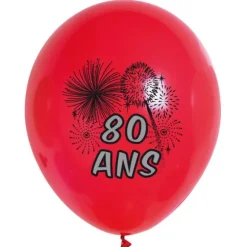 10 Ballons de Baudruche Multicolore Anniversaire 80 ans
