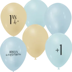 6 ballons en latex pour anniversaire - 1 an de + - Diamètre 30 cm - Modèle au choix