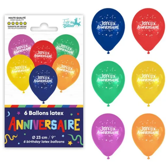 6 ballons "Joyeux Anniversaire" en latex - Diamètre 23 cm - Collection Récréation Multicolore