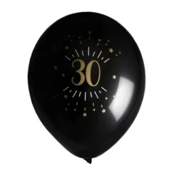 8 Ballons Métalliques - Joyeux Anniversaire Etincelant - Noir & Or - Age au Choix