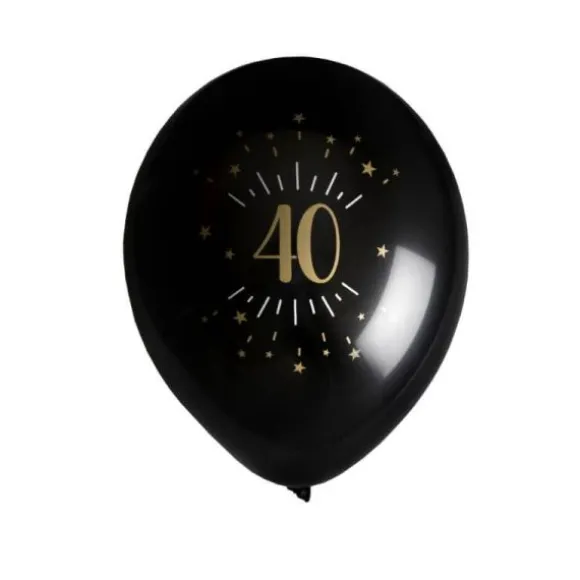 8 Ballons Métalliques - Joyeux Anniversaire Etincelant - Noir & Or - Age au Choix
