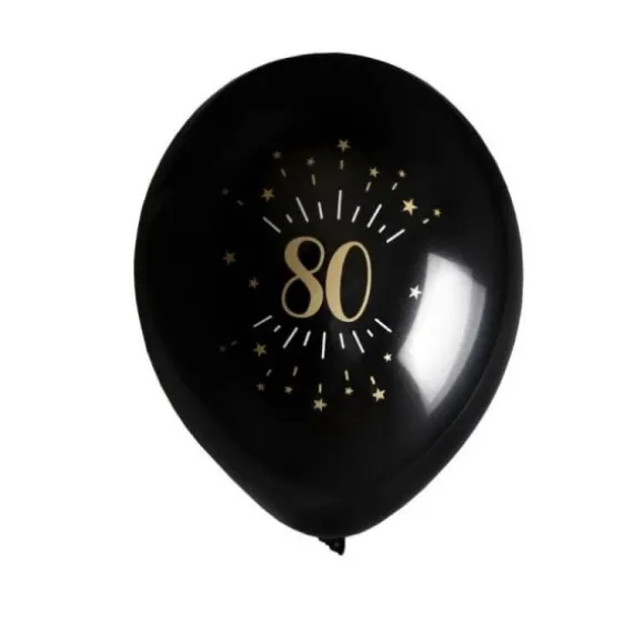 8 Ballons Métalliques - Joyeux Anniversaire Etincelant - Noir & Or - Age au Choix