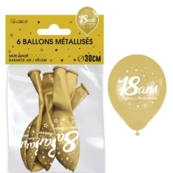 6 ballons métallisés dorés en latex pour anniversaire - Diamètre 30 cm - Âge au choix