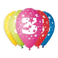 10 Ballons multicolores - 30 cm - Chiffre 3
