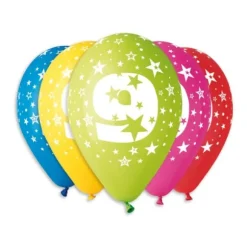 10 Ballons multicolores - 30 cm - Chiffre 9