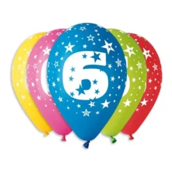 10 Ballons multicolores - 30 cm - Chiffre 6