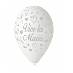 10 Ballons "Vive les mariés" - 30 cm - Couleur Argent