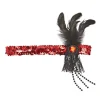 Bandeau Charleston Sequins et Plumes - Rouge