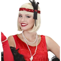 Bandeau Charleston Sequins et Plumes - Rouge