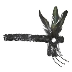 Bandeau Charleston Sequins et Plumes - Noir