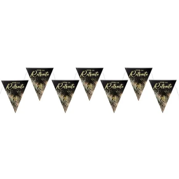 Banderole de 7 fanions "Vive la Retraite" en carton - 3 m - Collection Retraite Dorée - Couleur au choix