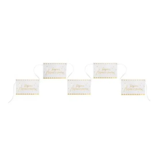 Banderole Fanions "Joyeux Anniversaire" - Blanc / Or