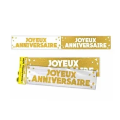 2 Bannières Pailletées " Joyeux Anniversaire " - Or & Argent