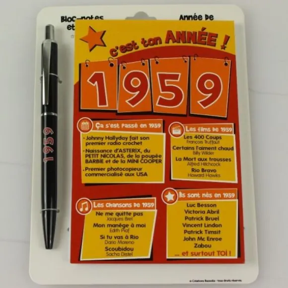 Bloc-notes et Stylo Année de naissance 1959