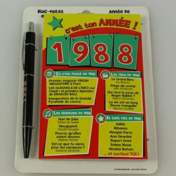 Bloc-notes et Stylo Année de naissance 1988