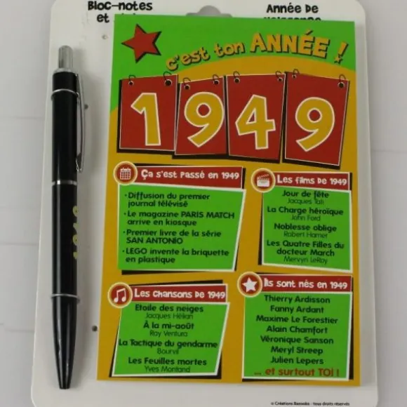 Bloc-notes et Stylo Année de naissance 1949