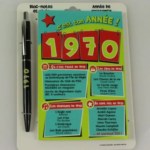 Bloc-notes et Stylo Année de naissance 1970