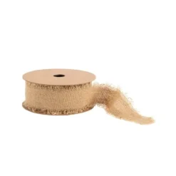 Bobine de ruban effiloché avec effet de lin - 25 mm x 3 m - Couleur au choix