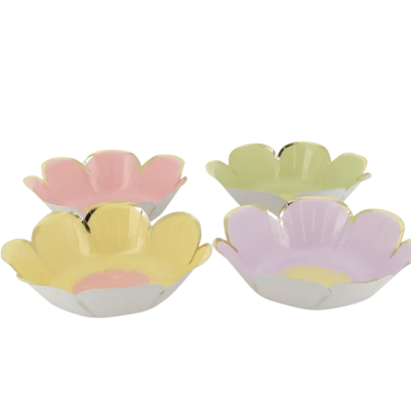 8 bols en forme de fleurs en carton - Diamètre 13,5 cm - Pâques