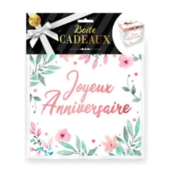 Boîte Cadeau Joyeux Anniversaire - Fleurs - 20 x 20 cm