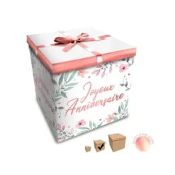 Boîte Cadeau Joyeux Anniversaire - Fleurs - 20 x 20 cm