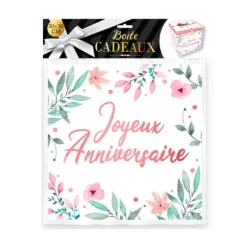 Boîte Cadeau Joyeux Anniversaire - Fleurs - 30 x 30 cm