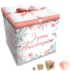 Boîte Cadeau Joyeux Anniversaire - Fleurs - 30 x 30 cm