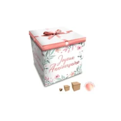 Boîte Cadeau Joyeux Anniversaire - Fleurs - 10 x 10 cm