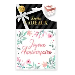 Boîte Cadeau Joyeux Anniversaire - Fleurs - 10 x 10 cm
