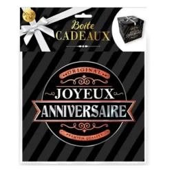 Boîte Cadeau Joyeux Anniversaire Noire - 20 x 20 cm