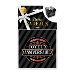 Boîte Cadeau Joyeux Anniversaire Noire - 10 x 10 cm